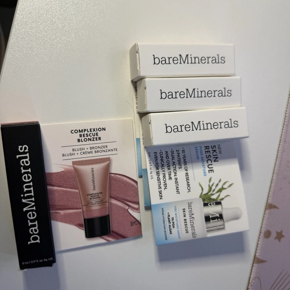 SET OF 3 bareMinerals SKIN RESCUE Pure Moisture Serum & Blush-Bronzer Mini NEW